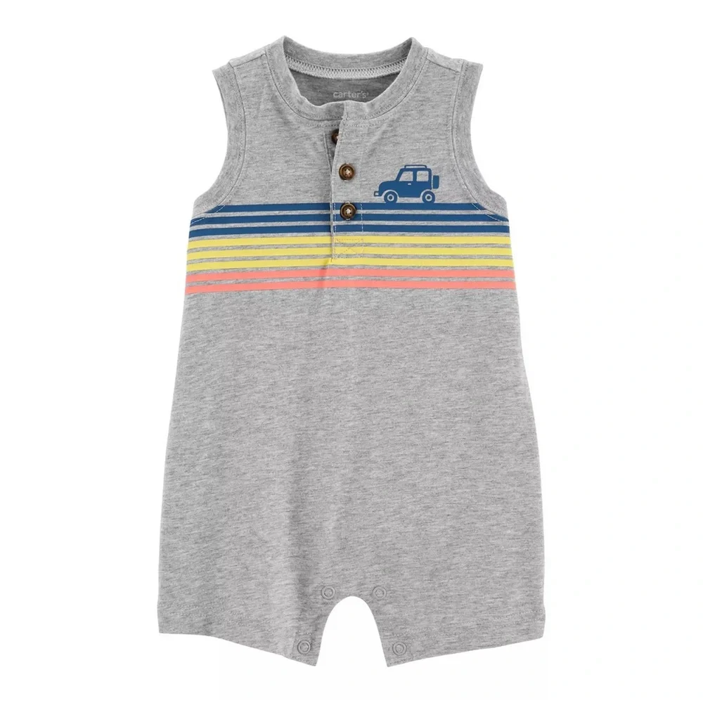Carter's Henley Striped Car Sleeveless Romper | 12 M
